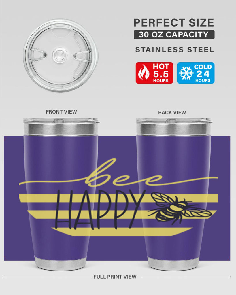 Bee Happy yellow stripes29#- spring- Tumbler