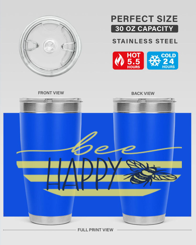Bee Happy yellow stripes29#- spring- Tumbler