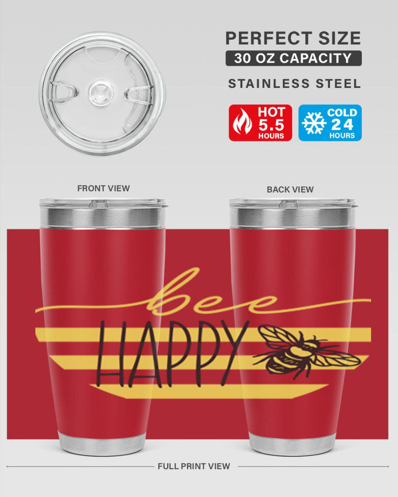 Bee Happy yellow stripes29#- spring- Tumbler