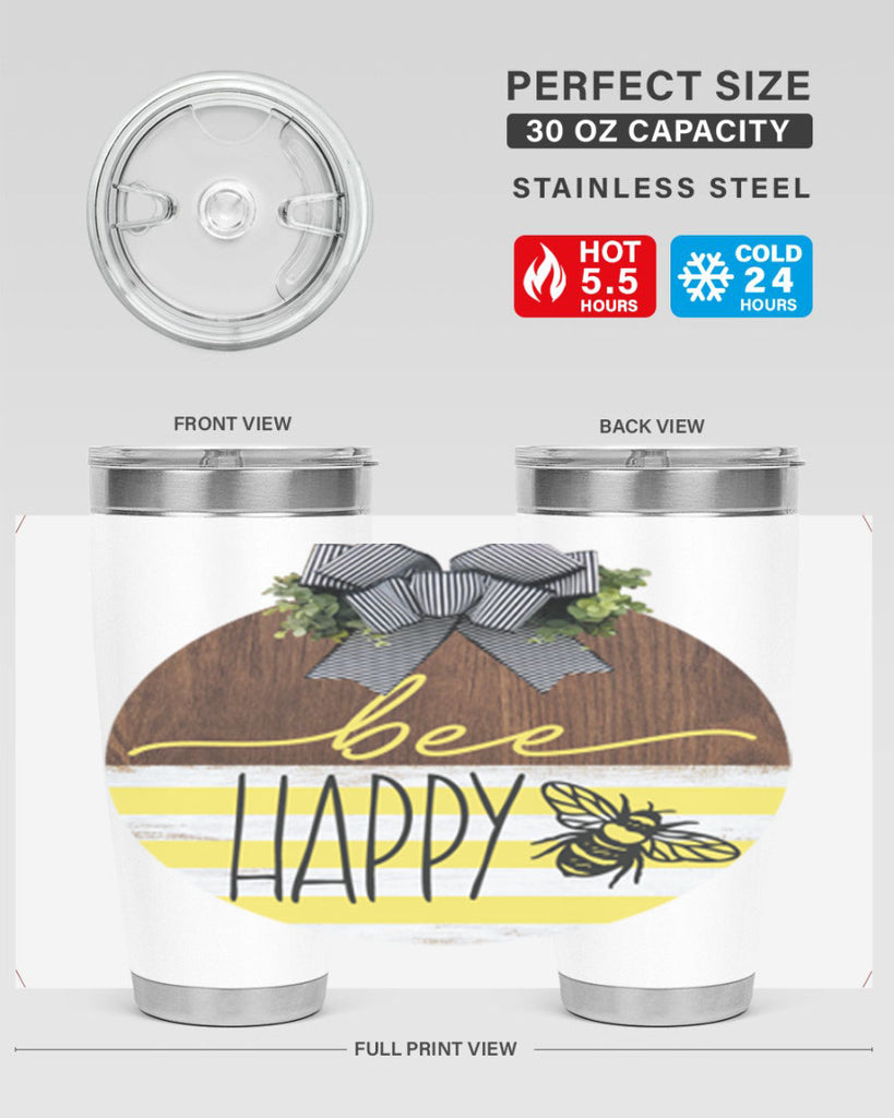 Bee Happy yellow stripes Mockup28#- spring- Tumbler