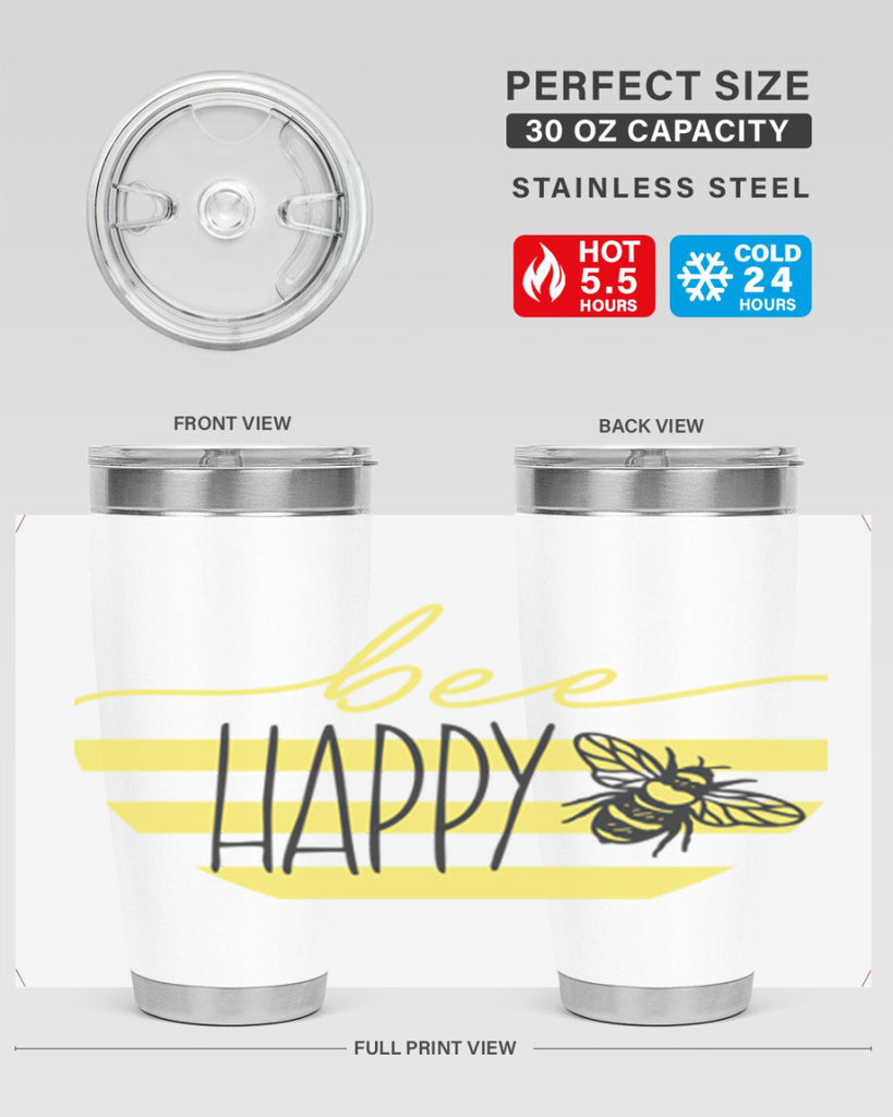 Bee Happy yellow stripes29#- spring- Tumbler
