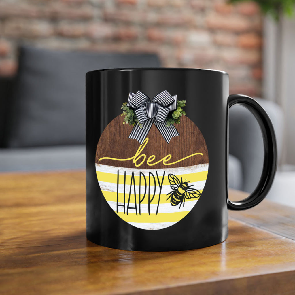 Bee Happy yellow stripes Mockup28#- spring-Mug / Coffee Cup