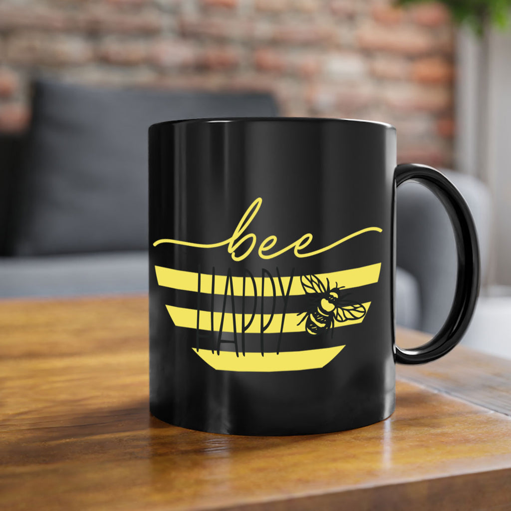 Bee Happy yellow stripes29#- spring-Mug / Coffee Cup