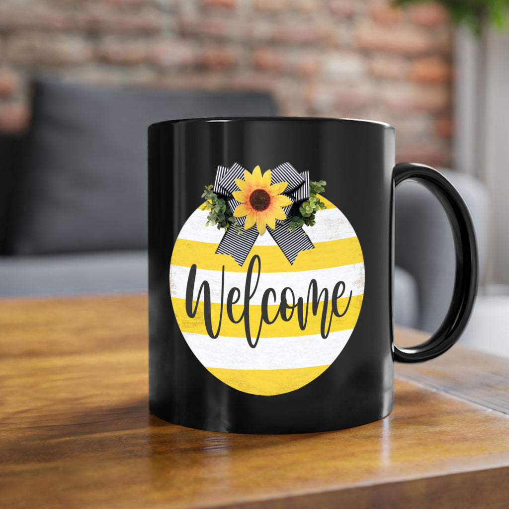 Welcome and Yellow strips Mockup564#- spring-Mug / Coffee Cup