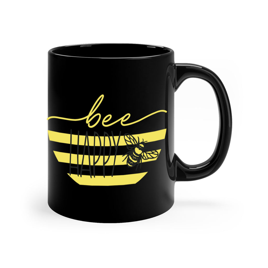 Bee Happy yellow stripes29#- spring-Mug / Coffee Cup