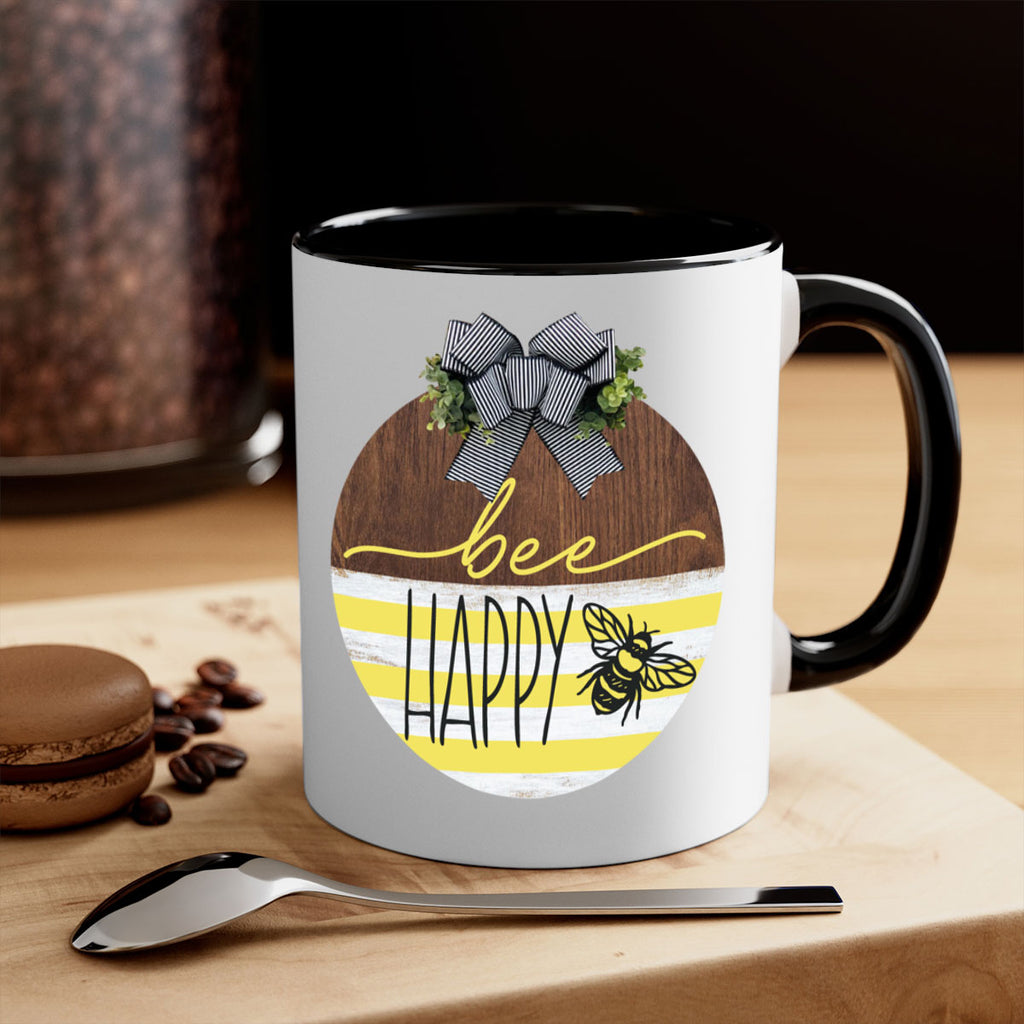 Bee Happy yellow stripes Mockup28#- spring-Mug / Coffee Cup