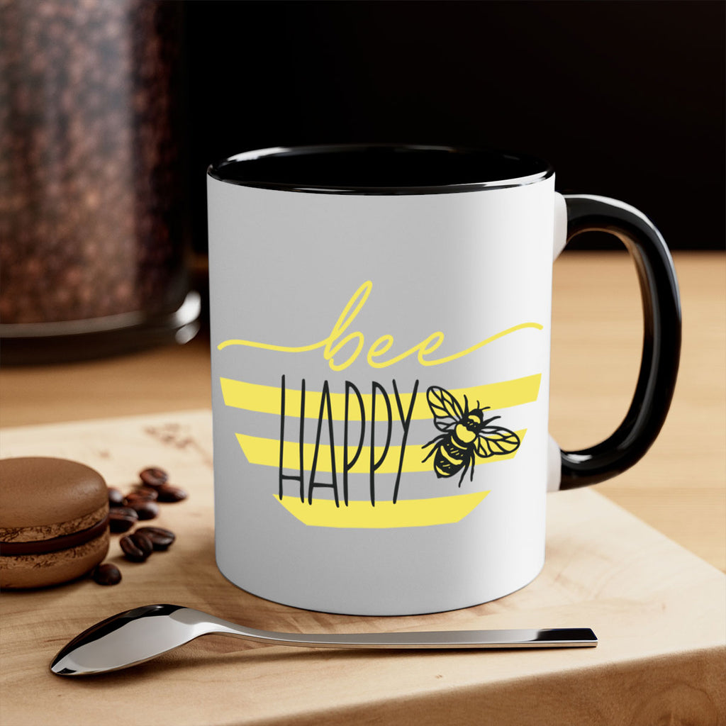 Bee Happy yellow stripes29#- spring-Mug / Coffee Cup