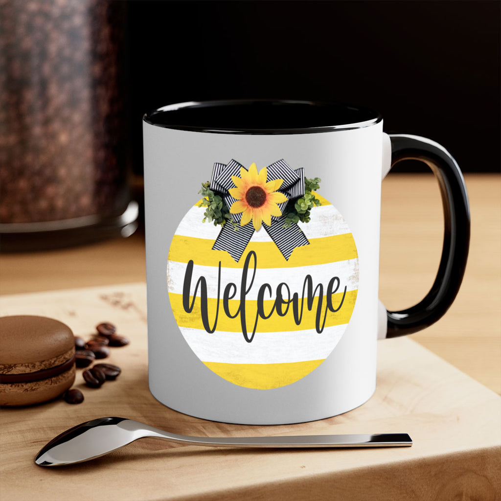 Welcome and Yellow strips Mockup564#- spring-Mug / Coffee Cup