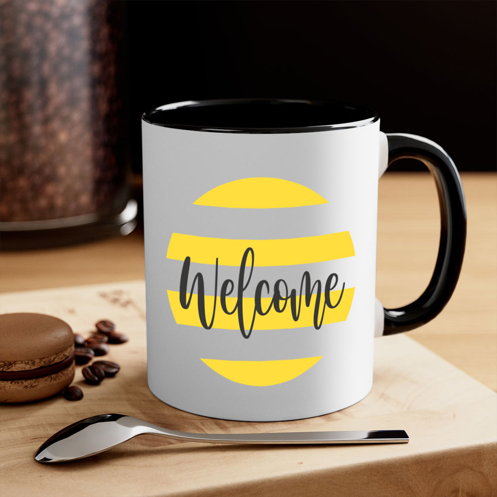 Welcome and Yellow strips565#- spring-Mug / Coffee Cup