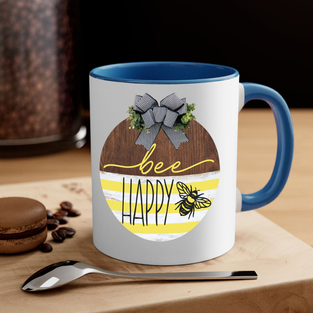 Bee Happy yellow stripes Mockup28#- spring-Mug / Coffee Cup