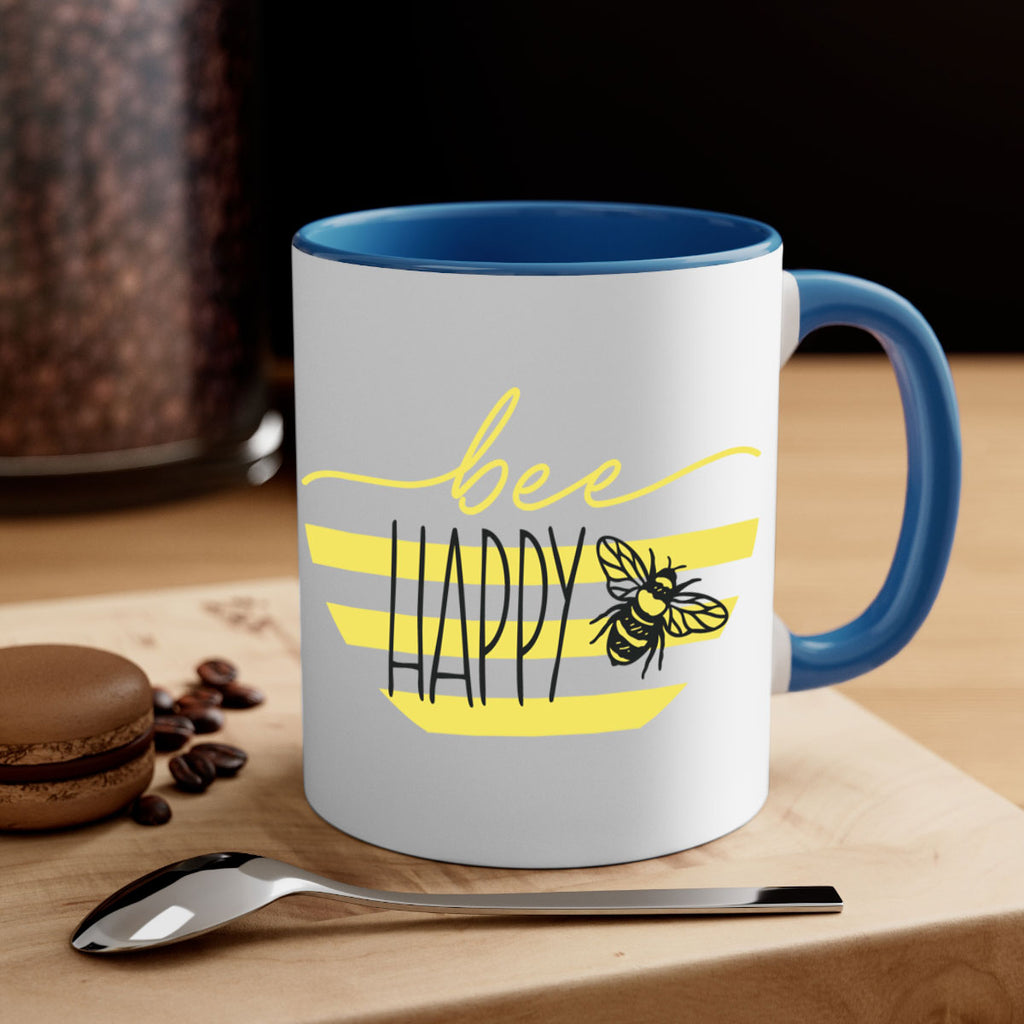 Bee Happy yellow stripes29#- spring-Mug / Coffee Cup