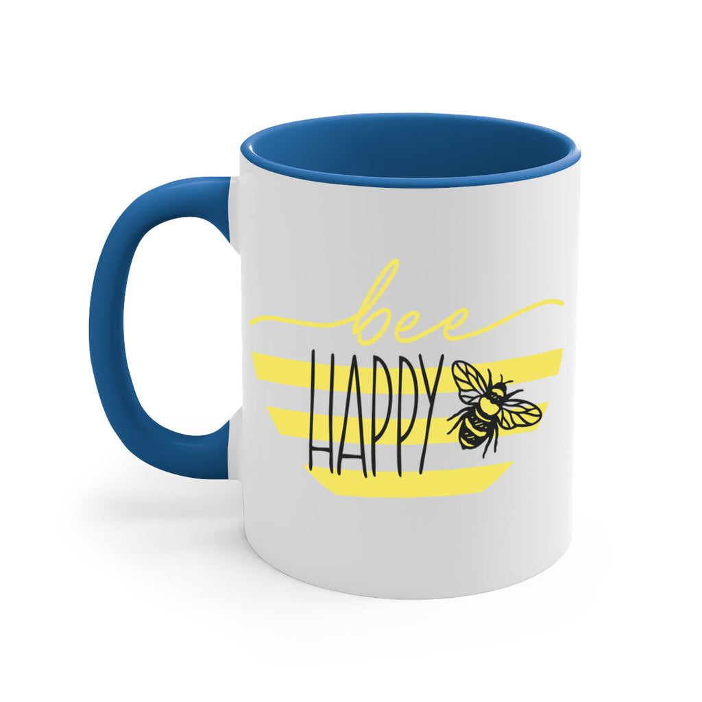 Bee Happy yellow stripes29#- spring-Mug / Coffee Cup