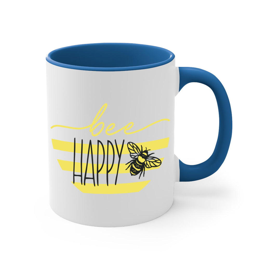 Bee Happy yellow stripes29#- spring-Mug / Coffee Cup