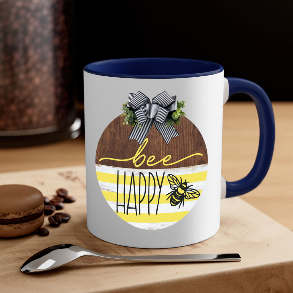 Bee Happy yellow stripes Mockup28#- spring-Mug / Coffee Cup