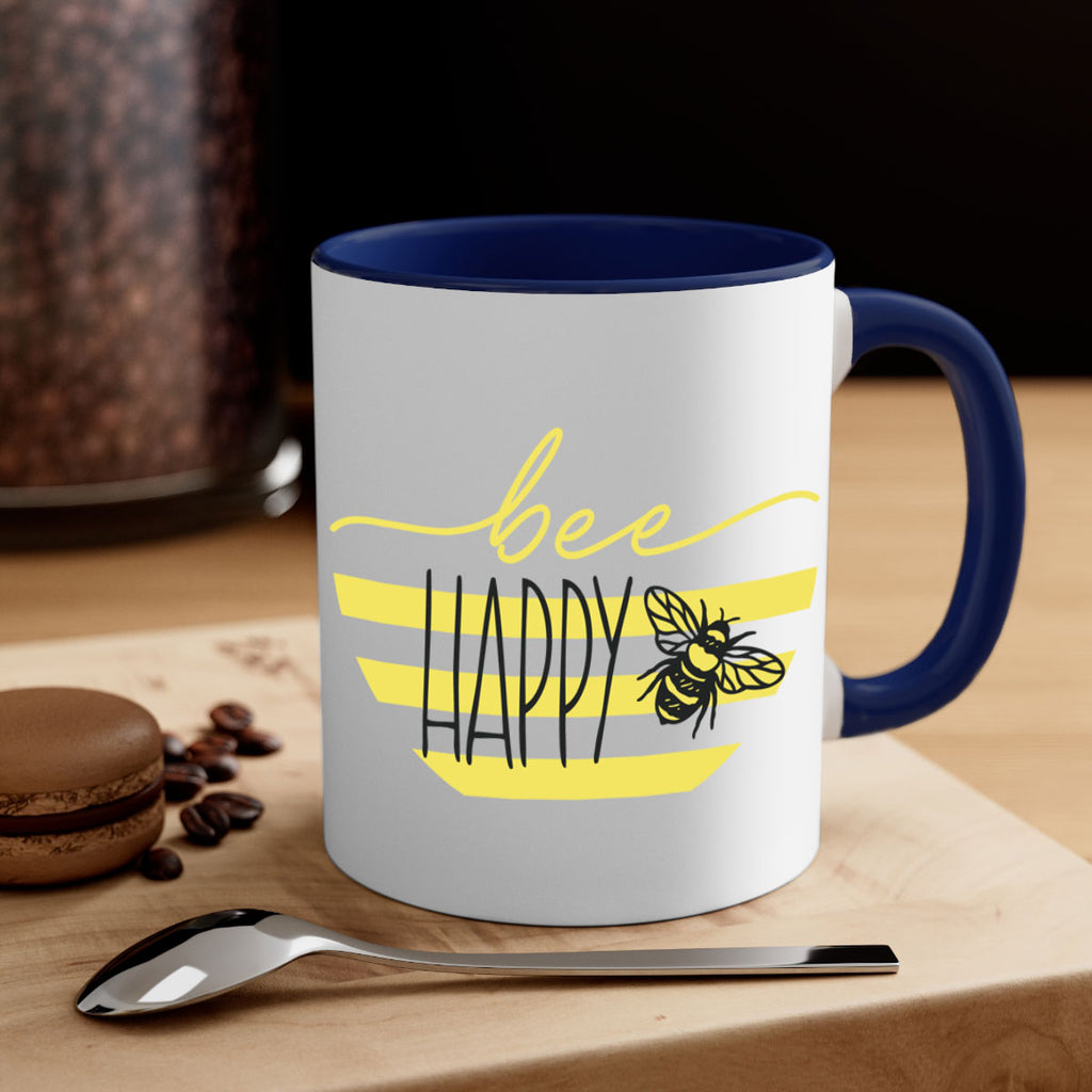 Bee Happy yellow stripes29#- spring-Mug / Coffee Cup